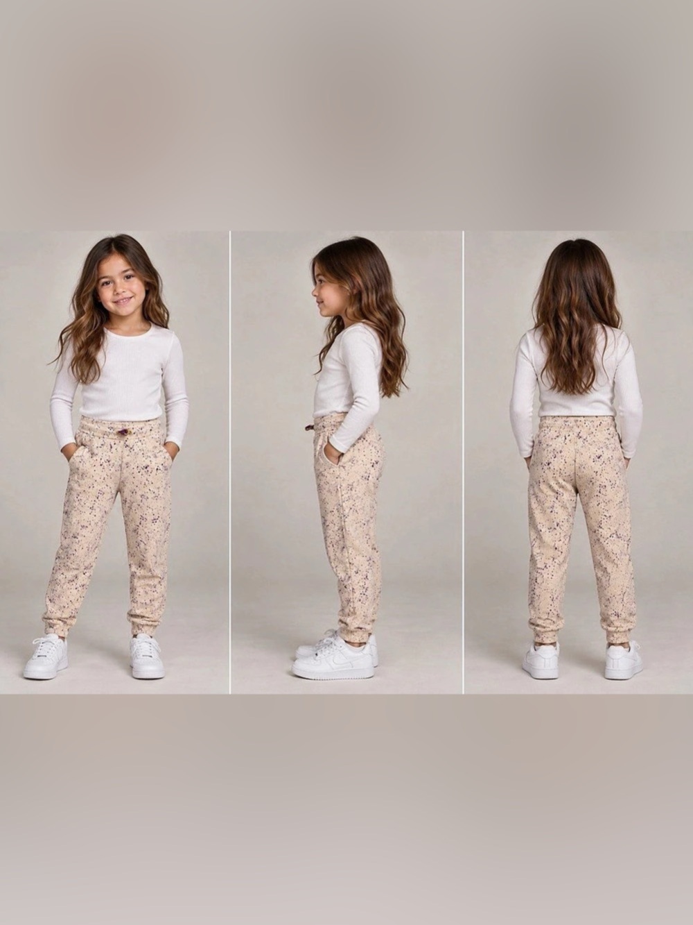 Athleta Girl Warm Up 2.0 Jogger Abstract Jogger in Cream & Purple Girls L/12 NWT